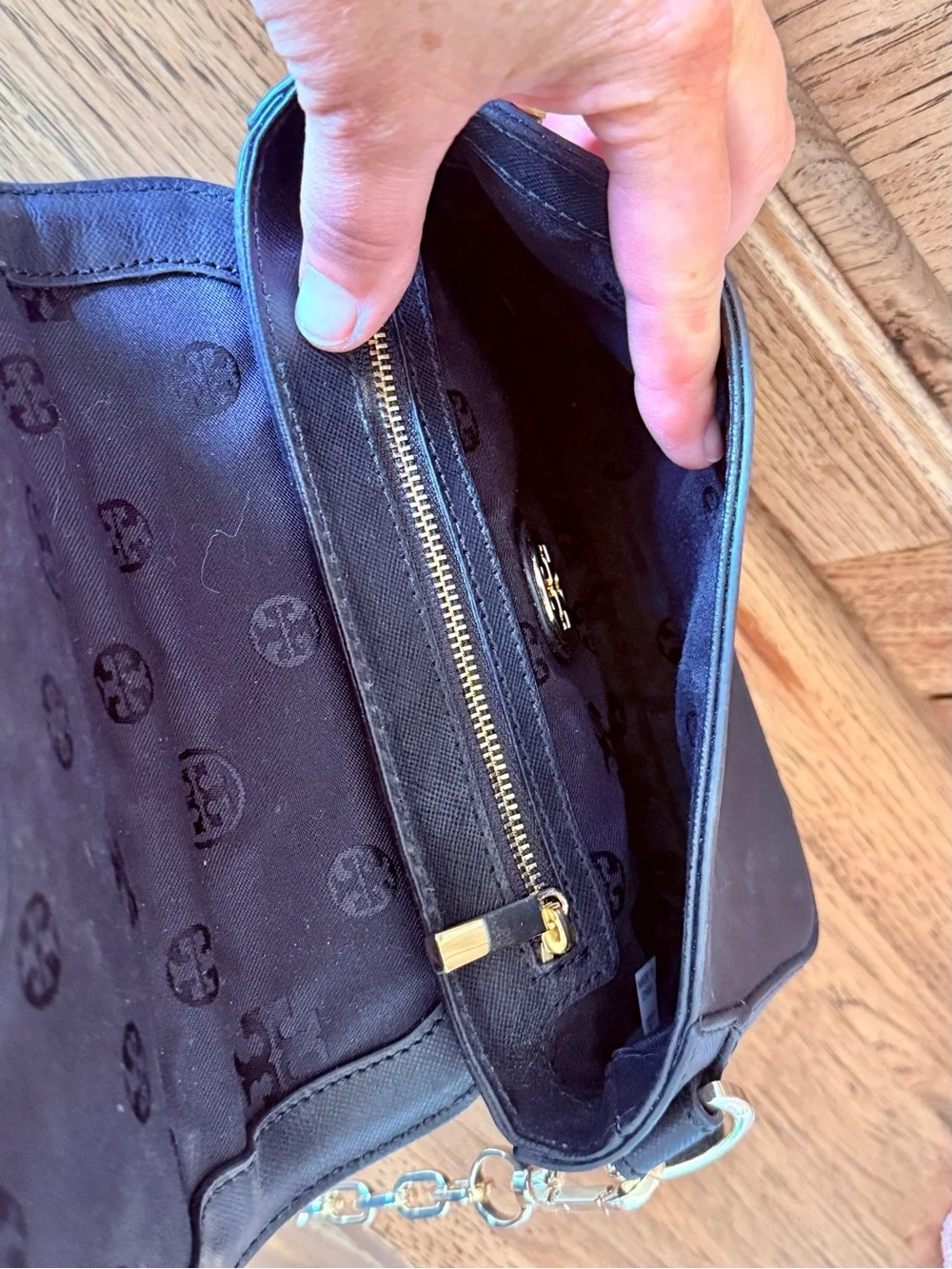 Tory Burch Black Leather Geometric Crossbody Chain Bag NWOT